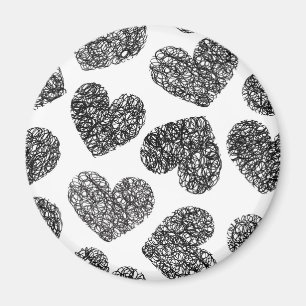 Aimant Motif moderne Black and White Doodle Hearts