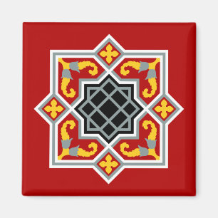 Aimant Motif octogatif rouge en carreaux de Barcelone sur