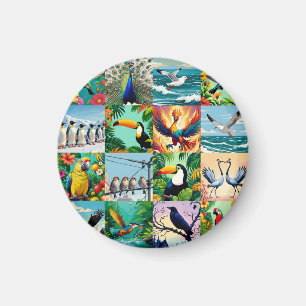 Aimant Motif patchwork d'oiseaux