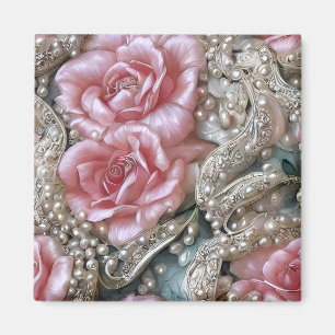 Aimant Motif Perles vintages et roses roses roses