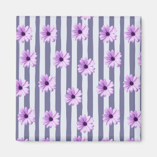 Aimant motif rayé avec des pâquerettes violettes