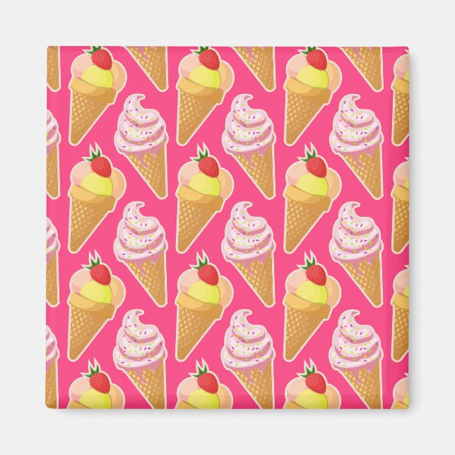 Aimant Motif rose Kawaii avec crème glacée aux fraises (Devant)