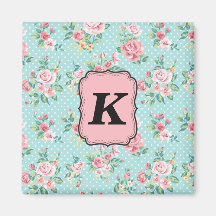 Motif Rose rose Vintage avec Monogramme