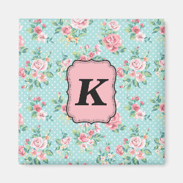 Aimant Motif Rose rose Vintage avec Monogramme