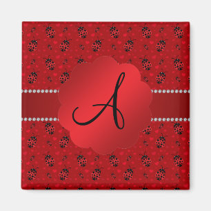 Aimant Motif rouge de coccinelles de monogramme