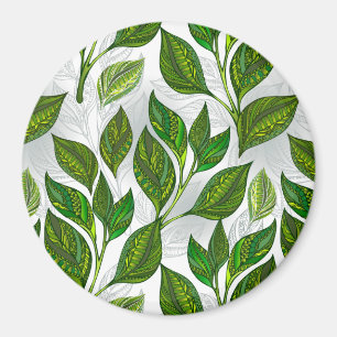 Aimant Motif sans couture avec Feuilles de thé vert