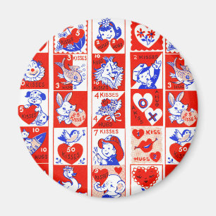 Aimant Motif timbre de la Saint-Valentin vintage des anné