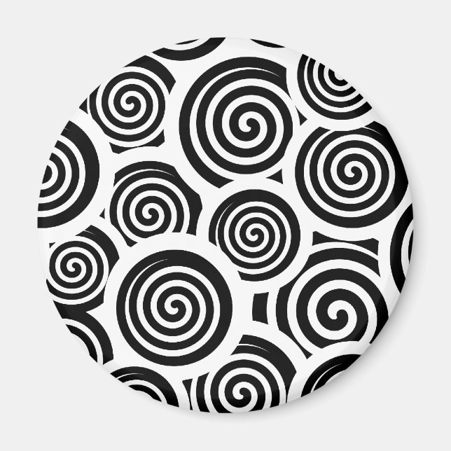 Aimant Motif vectoriel spirale noire et blanche (Devant)