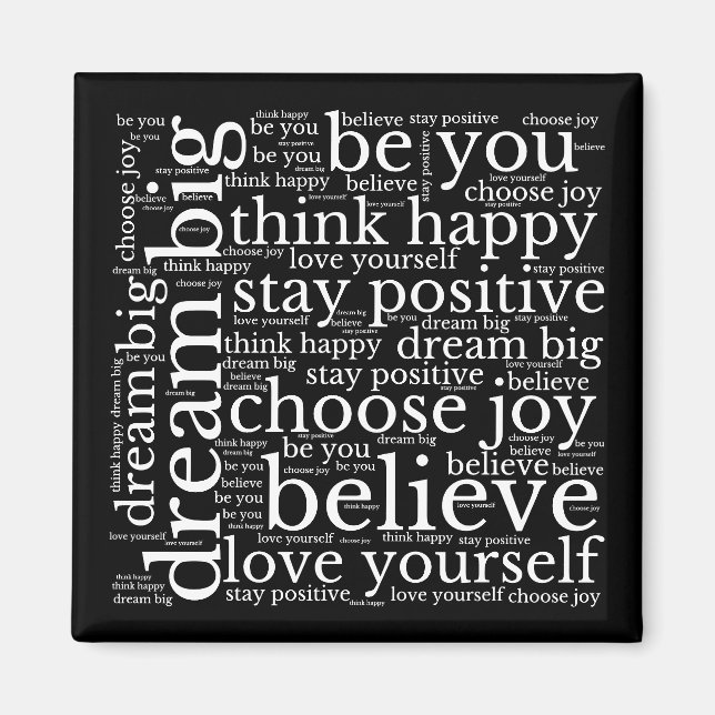 Aimant Motif WordArt Inspirationnel Texte blanc Noir (Devant)