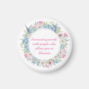 Aimant Motivationnel Rose Blanc Bleu Floral Wreath