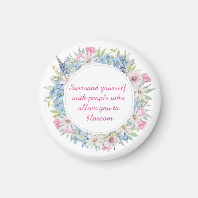 Aimant Motivationnel Rose Blanc Bleu Floral Wreath (Devant)