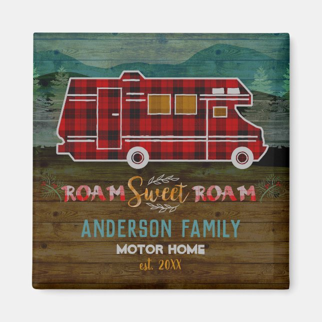 Aimant Motorhome RV Camper Travel Van Rustic Personalized (Devant)