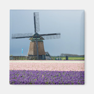 Aimant Moulin à vent traditionnel avec les fleurs roses