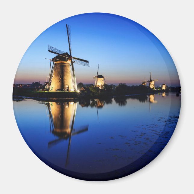 Aimant Moulins à vent à l'aimant rond Blue Hour (Devant)