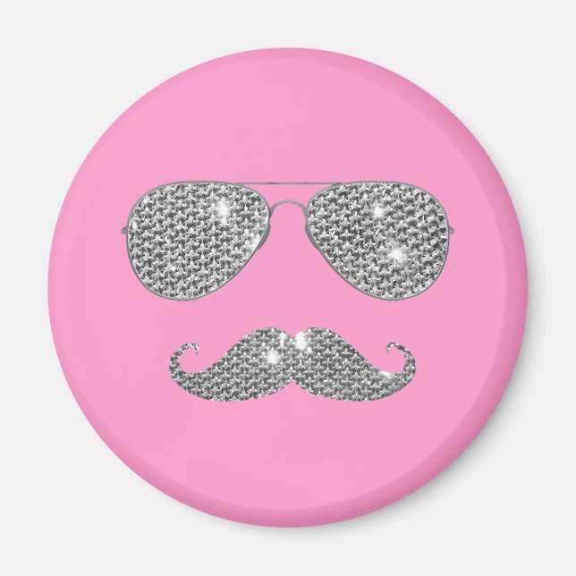 Aimant Moustache Diamant Drôle Avec Lunettes (Devant)