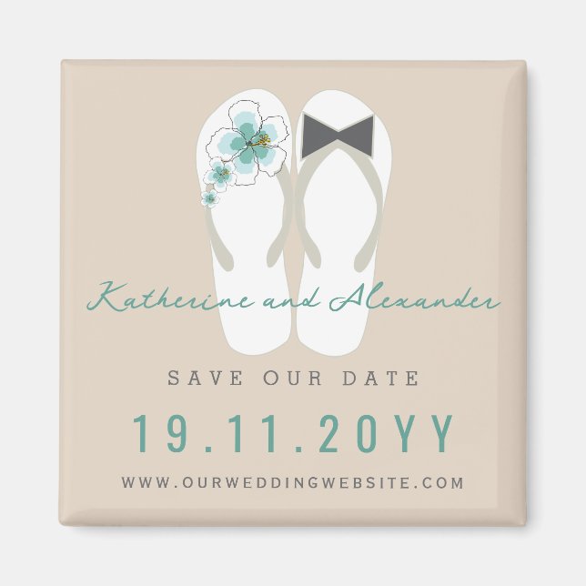 Aimant Mr & Mrs Flip Flops Hibiscus Mariage Enregistrer L (Devant)