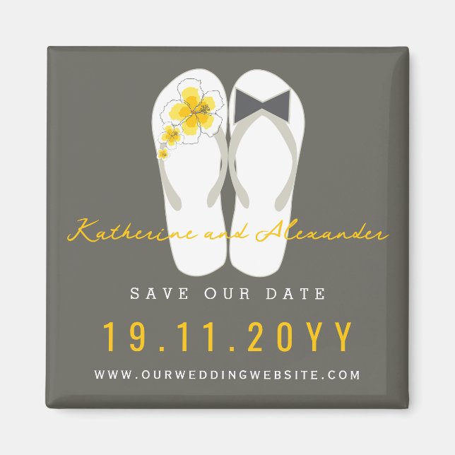 Aimant Mr & Mrs Flip Flops Hibiscus Mariage Enregistrer L (Devant)