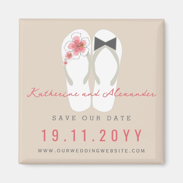 Aimant Mr & Mrs Flip Flops Hibiscus Mariage Enregistrer L (Devant)