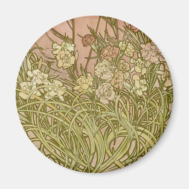 Aimant Mucha fleurs d'oeillets Art Nouveau (Devant)
