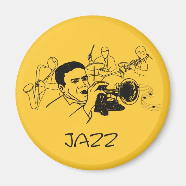 Aimant Musicien JAZZ avec trompette et notes musicales (Devant)