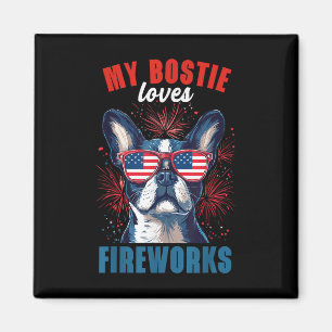 Aimant My Boston Terrier aime le feu d'artifice 4 juillet