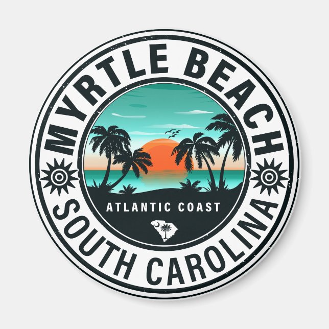 Aimant Myrtle Beach South Carolina Retro Sunset Souvenirs (Devant)