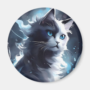 Aimant Mystique Kitten noir et blanc Chat d'aquarelle