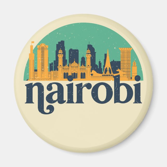 Aimant Nairobi Kenya City Skyline Retro Cityscape Art (Devant)