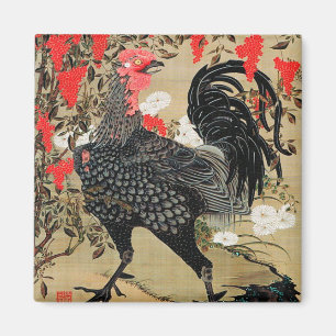 Aimant Nandina and Rooster Illustration by Ito Jakuchu