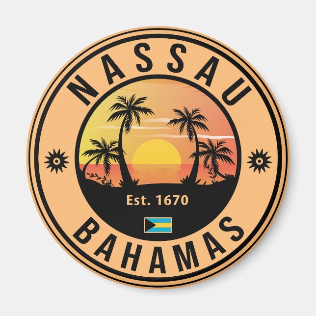 Aimant Nassau Bahamas Retro Sunset Souvenirs 80s (Devant)