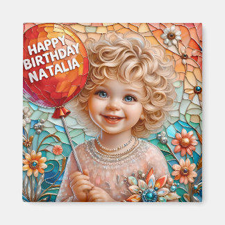 Aimant NATALIA~ Joyeux Anniversaire ~ Ballon de Fille Mig