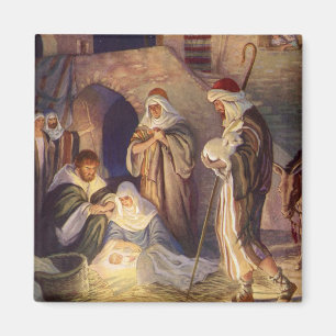 Aimant Nativité de Noël Vintage, 3 Bergers et Jésus