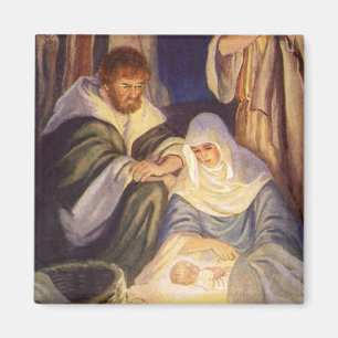 Aimant Nativité de Noël Vintage, 3 Bergers et Jésus
