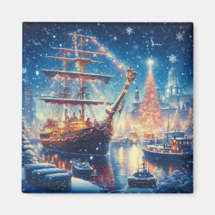 Aimant Navire amarré Noël/Hiver