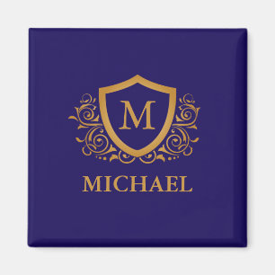 Aimant Navy Blue and Gold Personalized Monogram Name