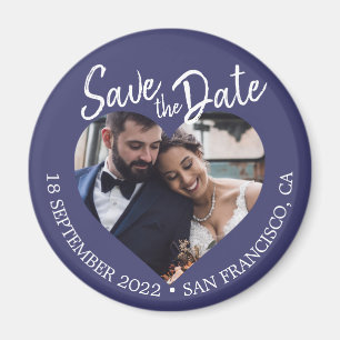 Aimant Navy Blue Photo Moderne Faire-Part de Date de Mari