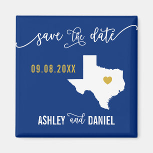 Aimant Navy Texas Wedding Save the Date Map