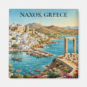 Aimant Naxos Grèce Illustration de Voyage Rétro Vintage