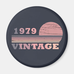 Aimant né en 1979 vintage anniversaire rose et violet