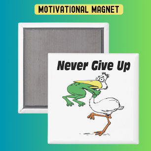 Aimant Ne jamais renoncer à la grenouille pélicane drôle