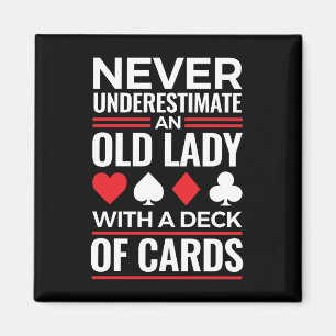 Aimant Ne sous-estimez jamais Old Lady Deck of Card Bridg