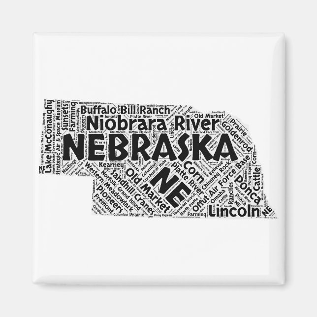Aimant Nebraska State Word Cloud (Devant)