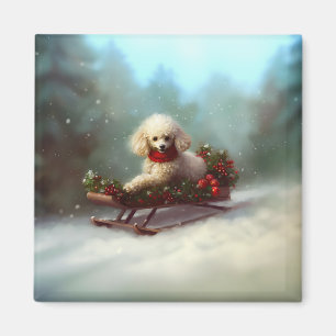 Aimant Neige de Noël caniche hiver
