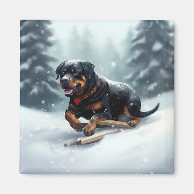 Aimant Neige de Noël Rottweiler hiver Oreiller (Devant)