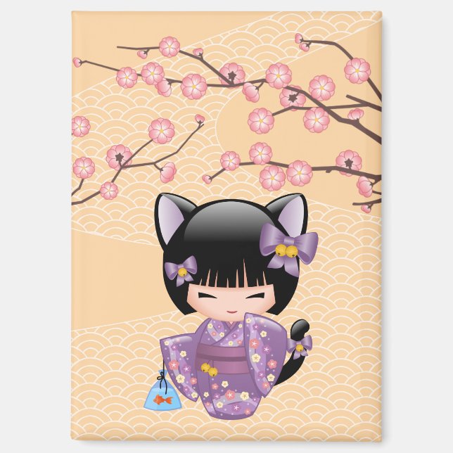 Aimant Neko Kokeshi Poupée - Cat Ears Geisha Girl (Recto)