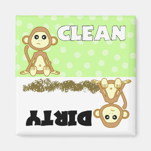 Aimant Nettoyage de singes mignons / Lave-vaisselle sale