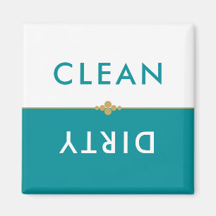 Aimant Nettoyez Teal sale et le lave-vaisselle blanc
