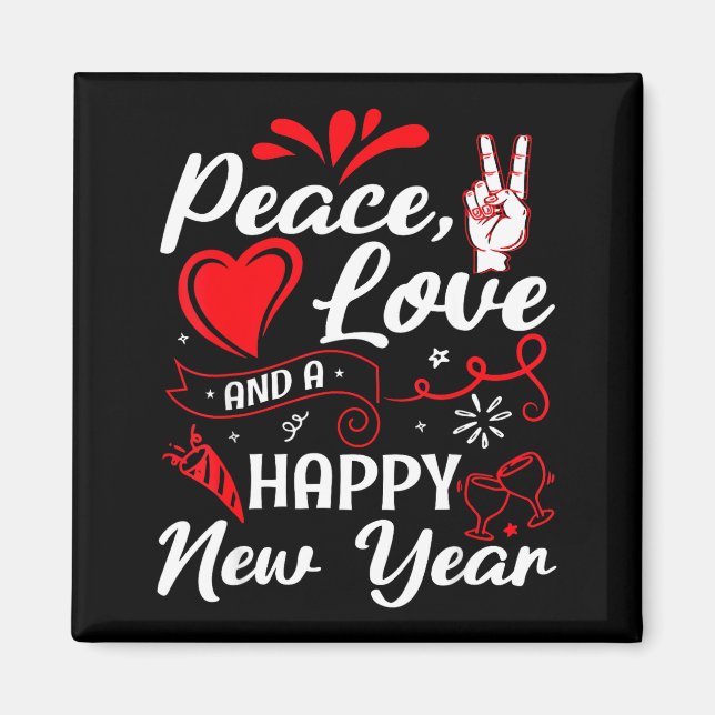 Aimant New Year Wishes, Peace, Love, Happy New Year, New  (Devant)