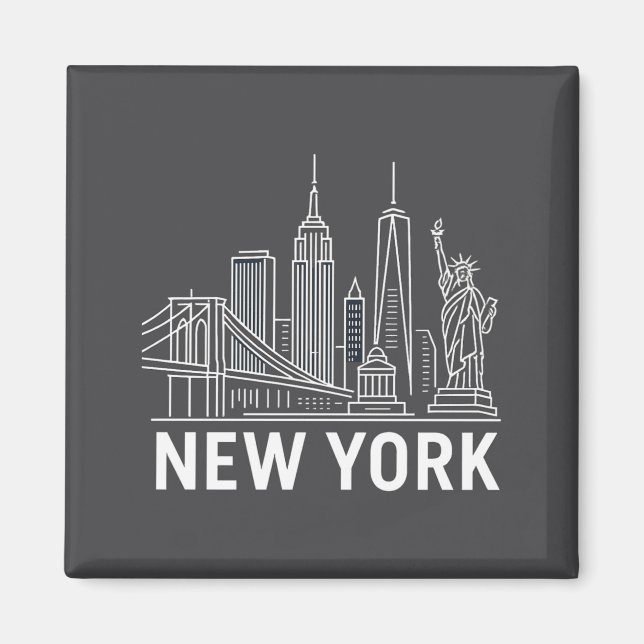Aimant New York Skyline With Statue Of Liberty White Line (Devant)