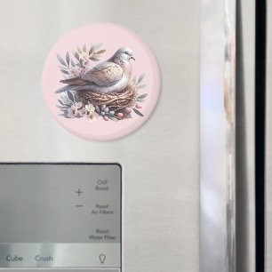 Aimant Nid de colombe rousse avec fleurs et branches d'ol